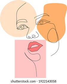 Surreal face.  Vector drawing of set minimalist woman face design outline illustration