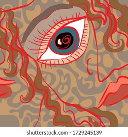 Surreal face vector seamless pattern for decoration, packaging, textile.
