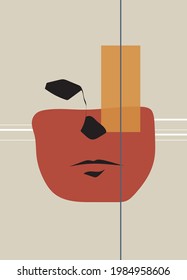 Surreal face wearing mask. Cover eye. Contemporary portrait art. Abstract expressionist. Modern figure graphic design. Vector illustration. Wall decoration.
