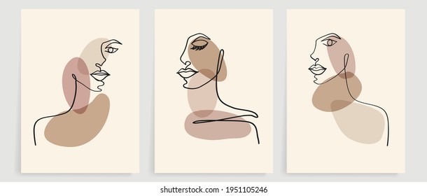 Surreal faces abstract art background vector. Portrait abstract face one line drawing with modern continuous line art and abstract geometric art style. Good for poster, wall art, print, cover design.