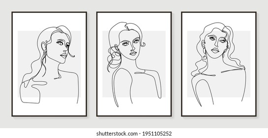 Surreal faces abstract art background vector. Portrait abstract face one line drawing with modern continuous line art and abstract geometric art style. Good for poster, wall art, print, cover design.