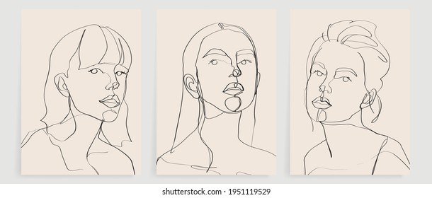 Surreal se enfrenta al vector de fondo de arte abstracto. Retrato femenino abstracto frente a un dibujo de una línea con arte de línea continua moderno y estilo de arte geométrico abstracto. Bien por el afiche, el arte en la pared, la impresión