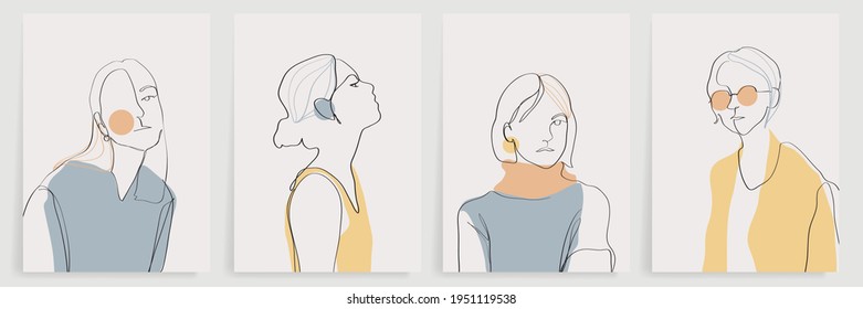 Surreal faces abstract art background vector. Portrait women abstract face one line drawing with modern continuous line art and abstract geometric art style. Good for poster, wall art, print
