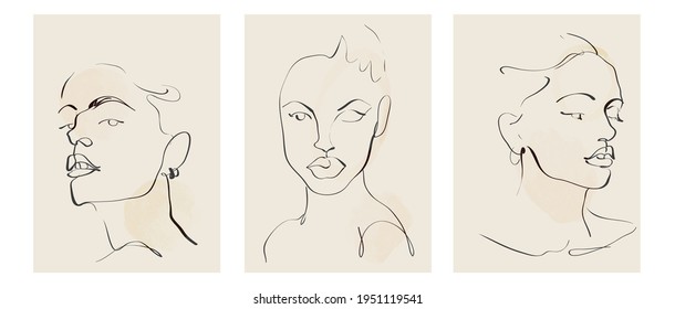 Surreal faces abstract art background vector. Portrait women abstract face one line drawing with modern continuous line art and abstract geometric art style. Good for poster, wall art, print