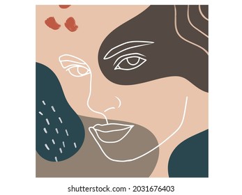 Surreal faces abstract art background vector. Portrait abstract face one line drawing with modern continuous line art and abstract geometric art style. 