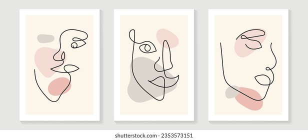 Surreal se enfrenta al vector de fondo de arte abstracto. Retrato de dibujo abstracto de una línea con el arte de la línea continua moderna y el estilo de arte geométrico abstracto. Es bueno para los afiches, las paredes de arte, la cubierta, la cafetería, el interior.