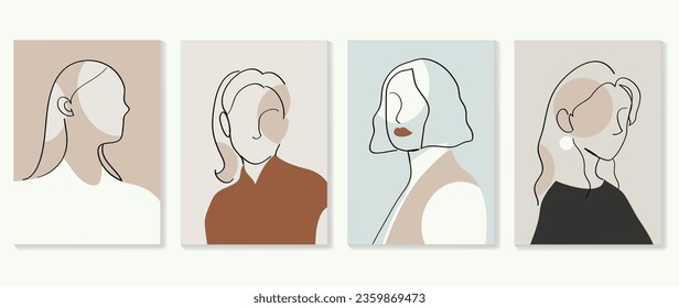 Surreal faces abstract art background vector. Portrait abstract face one line drawing with modern continuous line art and abstract geometric art style. Good for poster, wall art, print, cover design.