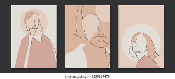 Surreal faces abstract art background vector. Portrait abstract face one line drawing with modern continuous line art and abstract geometric art style. Good for poster, wall art, print, cover design.