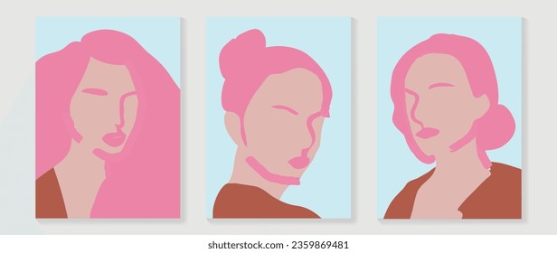 Surreal faces abstract art background vector. Portrait abstract face one line drawing with modern continuous line art and abstract geometric art style. Good for poster, wall art, print, cover design.