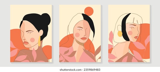 Surreal faces abstract art background vector. Portrait abstract face one line drawing with modern continuous line art and abstract geometric art style. Good for poster, wall art, print, cover design.