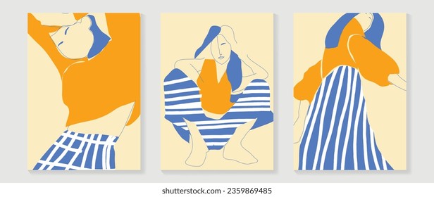 Surreale Gesichter abstrakter Kunsthintergrund, Vektorgrafik. Abstrakte Porträtbilder mit einer Linie, die moderne, durchgehende Linienkunst und abstrakter geometrischer Kunststil umfasst. Gut für Poster, Wandkunst, Druck, Cover-Design.
