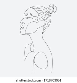 Surreal Faces Continuous line, drawing of set faces and hairstyle, fashion concept, woman beauty minimalist, vector illustration pretty sexy. Contemporary portrait