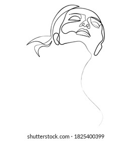 Surreal Faces Continuous line, drawing of set faces and hairstyle, fashion concept, woman beauty minimalist, vector illustration pretty sexy. Contemporary portrait