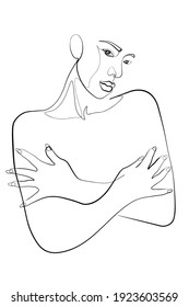 Surreal Faces Continuous line, dibujo de rostros y peinado, concepto de moda, mujer belleza minimalista, ilustración vectorial bastante sexy. Retrato contemporáneo