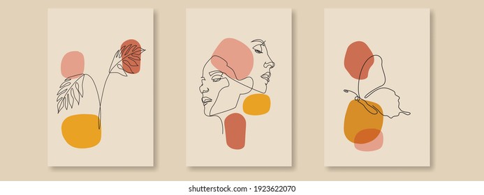 Surreal Faces Continuous line, dibujo de rostros y peinado, concepto de moda, mujer belleza minimalista, ilustración vectorial bastante sexy. Retrato contemporáneo