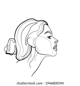 Surreal Faces Continuous line, dibujo de rostros y peinado, concepto de moda, mujer belleza minimalista, ilustración vectorial bastante sexy. Retrato contemporáneo
