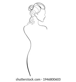 Surreal Faces Continuous line, dibujo de rostros y peinado, concepto de moda, mujer belleza minimalista, ilustración vectorial bastante sexy. Retrato contemporáneo