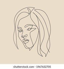 Surreal Faces Continuous line, drawing of set faces and hairstyle, fashion concept, woman beauty minimalist, vector illustration pretty sexy. Contemporary portrait