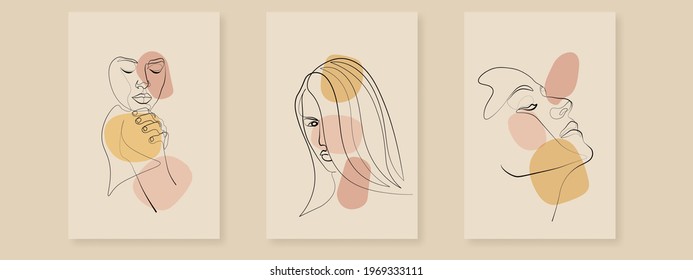 Surreal Faces Continuous line, drawing of set faces and hairstyle, fashion concept, woman beauty minimalist, vector illustration pretty sexy. Contemporary portrait