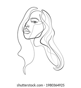 Surreal Faces Continuous line, dibujo de rostros y peinado, concepto de moda, mujer belleza minimalista, ilustración vectorial bastante sexy. Retrato contemporáneo
