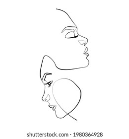 Surreal Faces Kontinuierliche Linie, Zeichnung von Gesichtern und Frisur, Mode-Konzept, Frau Schönheit minimalistisch, Vektorgrafik ziemlich sexy. Zeitgenössisches Porträt
