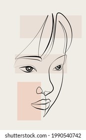 Surreal Faces Continuous line, dibujo de rostros y peinado, concepto de moda, mujer belleza minimalista, ilustración vectorial bastante sexy. Retrato contemporáneo