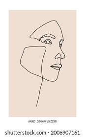 Surreal Faces Continuous line, dibujo de rostros y peinado, concepto de moda, mujer belleza minimalista, ilustración vectorial bastante sexy. Retrato contemporáneo