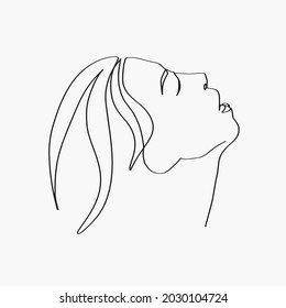 Surreal Faces Continuous line, drawing of set faces and hairstyle, fashion concept, woman beauty minimalist, vector illustration pretty sexy. Contemporary portrait
