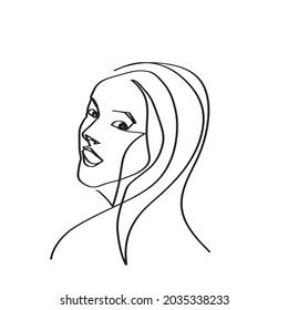 Surreal Faces Continuous line, dibujo de rostros y peinado, concepto de moda, mujer belleza minimalista, ilustración vectorial bastante sexy. Retrato contemporáneo
