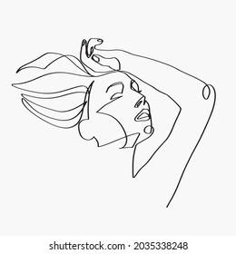 Surreal Faces Continuous line, dibujo de rostros y peinado, concepto de moda, mujer belleza minimalista, ilustración vectorial bastante sexy. Retrato contemporáneo
