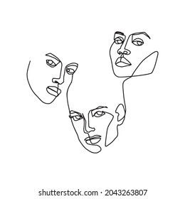 Surreal Faces Continuous line, dibujo de rostros y peinado, concepto de moda, mujer belleza minimalista, ilustración vectorial bastante sexy. Retrato contemporáneo