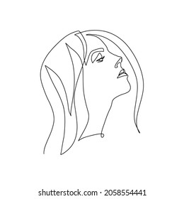 Surreal Faces Continuous line, dibujo de rostros y peinado, concepto de moda, mujer belleza minimalista, ilustración vectorial bastante sexy. Retrato contemporáneo