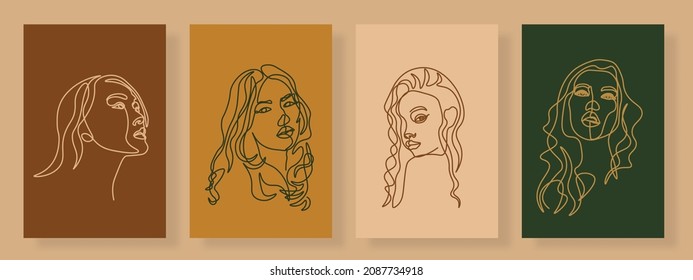 Surreal Faces Continuous line, drawing of set faces and hairstyle, fashion concept, woman beauty minimalist, vector illustration pretty sexy. Contemporary portrait
