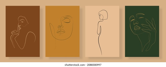 Surreal Faces Continuous line, dibujo de rostros y peinado, concepto de moda, mujer belleza minimalista, ilustración vectorial bastante sexy. Retrato contemporáneo
