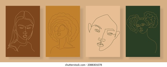 Surreal Faces Kontinuierliche Linie, Zeichnung von Gesichtern und Frisur, Mode-Konzept, Frau Schönheit minimalistisch, Vektorgrafik ziemlich sexy. Zeitgenössisches Porträt
