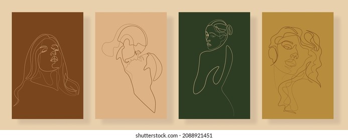 Surreal Faces Continuous line, drawing of set faces and hairstyle, fashion concept, woman beauty minimalist, vector illustration pretty sexy. Contemporary portrait
