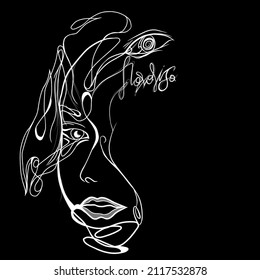 Surreal Faces Continuous line, drawing of set faces and hairstyle, fashion concept, woman beauty minimalist, vector illustration pretty sexy. Contemporary portrait.surreal women line art