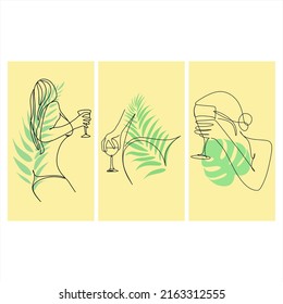 Surreal Faces Continuous line, drawing of set faces and hairstyle, fashion concept, woman beauty minimalist, vector illustration . Contemporary portrait