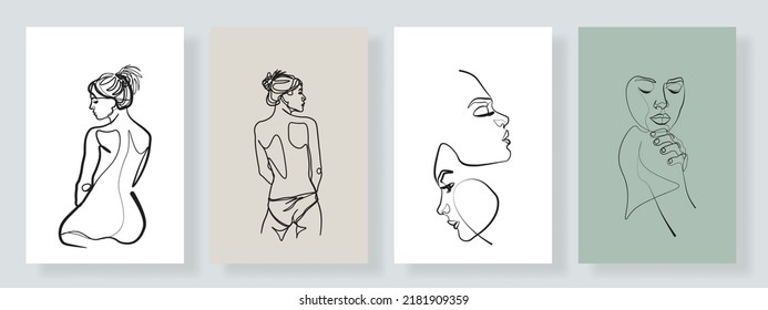 Surreal Faces Continuous line, dibujo de caras y peinados, concepto de moda, belleza de la mujer, minimalista, ilustración vectorial, bastante sexy. Cuídate.