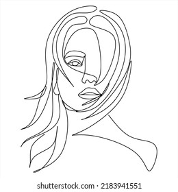 Surreal Faces Kontinuierliche Linie, Zeichnung von Gesichtern und Frisur, Mode-Konzept, Frau Schönheit minimalistisch, Vektorgrafik ziemlich sexy.