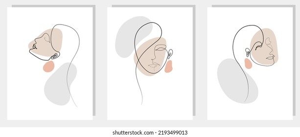 Surreal Faces Continuous line, dibujo de rostros y peinados, concepto de moda, belleza de la mujer, minimalista, ilustración vectorial. Diseño artístico para estampados, afiches o tapicerías enmarcados o de tela.