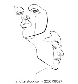 Surreal Faces Continuous line, dibujo de caras y peinados, concepto de moda, belleza de la mujer, minimalista, ilustración vectorial, bastante sexy. Cuídate.