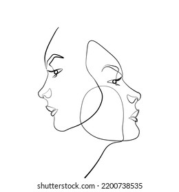 Surreal Faces Continuous line, dibujo de caras y peinados, concepto de moda, belleza de la mujer, minimalista, ilustración vectorial, bastante sexy. Cuídate.