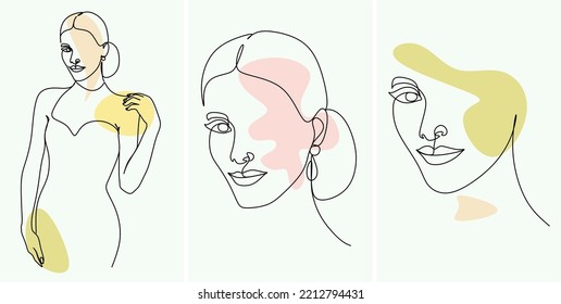 Surreal Faces Kontinuierliche Linie, Zeichnung von Gesichtern und Frisuren, Mode-Konzept, Frau's Schönheit, minimalistisch, Vektorgrafik, ziemlich sexy. Kümmere dich um dich!