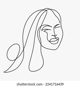 Surreal Faces Continuous line, drawing of set faces and hairstyles, fashion concept, woman's beauty, minimalist, vector illustration, pretty sexy. Take care of yourself.