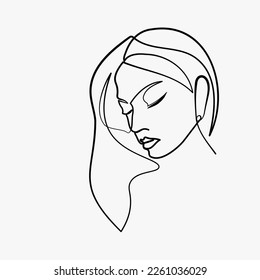 Surreal Faces Continuous line, drawing of set faces and hairstyles, fashion concept, woman's beauty, minimalist, vector illustration, pretty sexy. Take care of yourself.