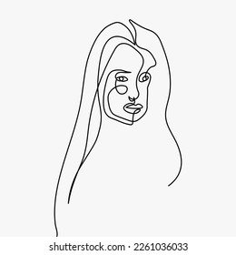 Surreal Faces Continuous line, drawing of set faces and hairstyles, fashion concept, woman's beauty, minimalist, vector illustration, pretty sexy. Take care of yourself.