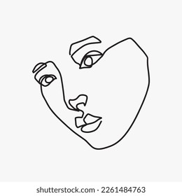 Surreal Faces Kontinuierliche Linie, Zeichnung von Gesichtern und Frisuren, Mode-Konzept, Frau's Schönheit, minimalistisch, Vektorgrafik, ziemlich sexy. Kümmere dich um dich!