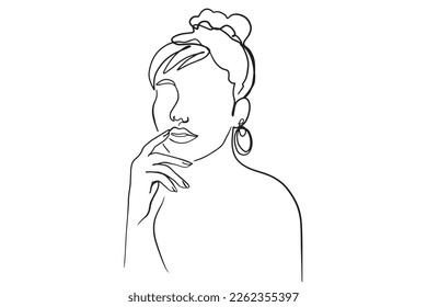 Surreal Faces Continuous line, drawing of set faces and hairstyles, fashion concept, woman's beauty, minimalist, vector illustration, pretty sexy. Take care of yourself.