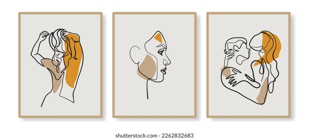 Surreal Faces Kontinuierliche Linie, Zeichnung von Gesichtern und Frisuren, Mode-Konzept, Frau's Schönheit, minimalistisch, Vektorgrafik, ziemlich sexy. Kümmere dich um dich!